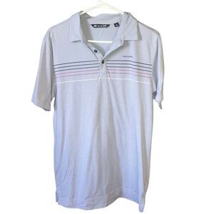 Travis Mathew Madero Stripe silver Striped Button Collar Polo Mens M #758